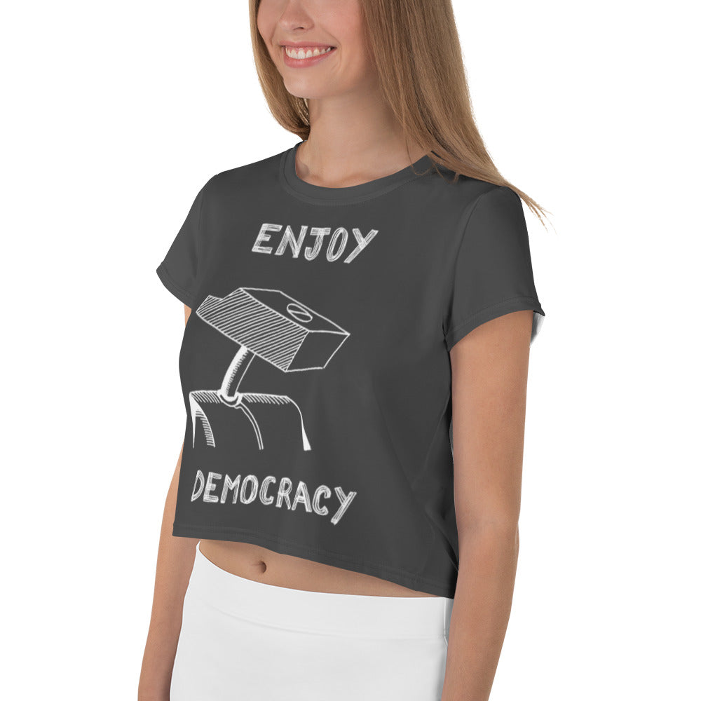 ENJOY DEMOCRACY //// All-Over Print Crop Tee